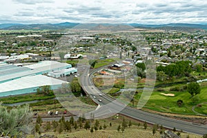 An overhead view of the town of Prineville, Oregon, USA