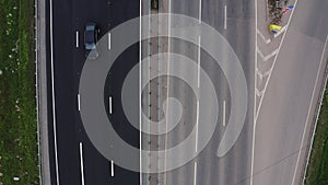 Overhead view of traffic on a multilane road