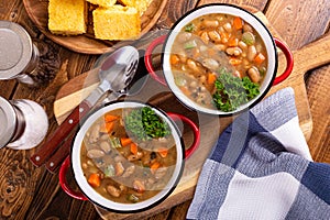 Overhead View of Two Bowls of Bean Soup