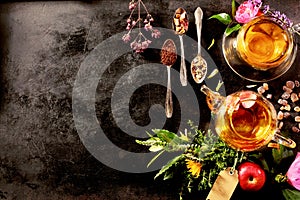 Overhead view of various sorts of tea