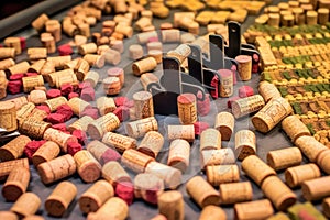 overhead view of wine corks in production line