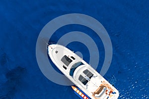 Overhead view of yacht in Mediterranean sea