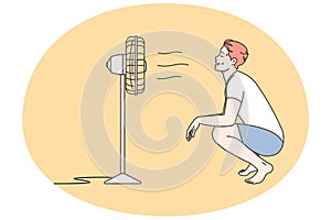 Overheated man breathe air from ventilator