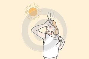 Overheated woman suffer from hot weather