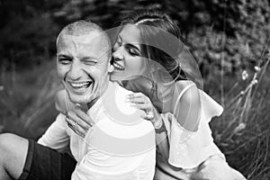 Overjoyed lovely couple having a picnic