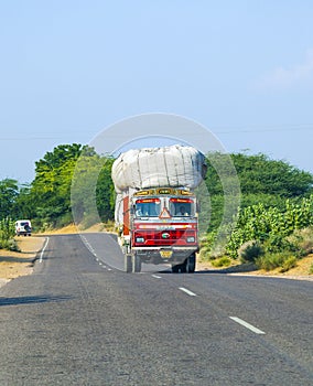 Overland bus at the Jodhpur Highway in Rajasthan, India