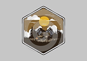 Overlanding car badge illustration drawing