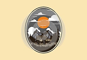 Overlanding car badge illustration drawing