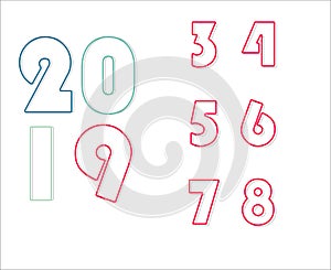 Overlapped outline 2019 and number - Vector