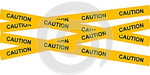 Overlapping caution tape strips with warning text