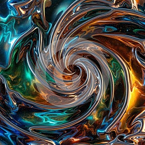 Overlapping chrome waves with storm-like textures and dynamic depth.