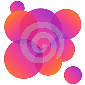 Overlapping circles in shades of purple, pink, and orange create a dynamic pattern
