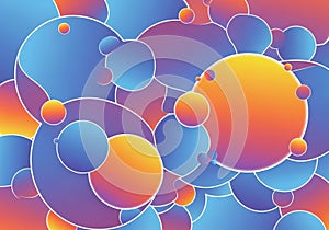 Overlapping circles of various sizes feature a gradient of blue,