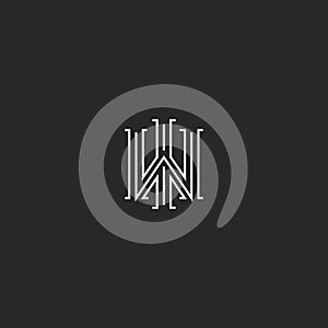 Overlapping letters WI logo monogram, linear initials IW simple wedding emblem