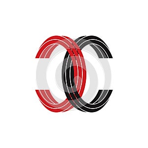 Letter cc linked stripes logo vector