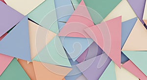 Overlapping pastel-colored triangles create an abstract