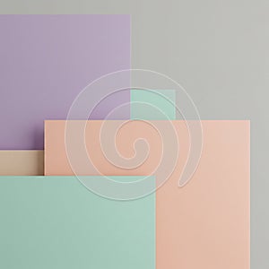 Overlapping rectangular paper sheets in pastel colorsâlavender, mint green, peach,