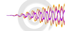 Overlapping sound waves or signals. Three purple orange gradient sinusoid lines. Voice or music audio design element for