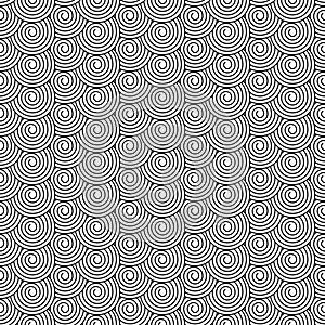Overlapping Spiral Swirling Circle Scales Repeating Pattern in Black and White Pattern Vector