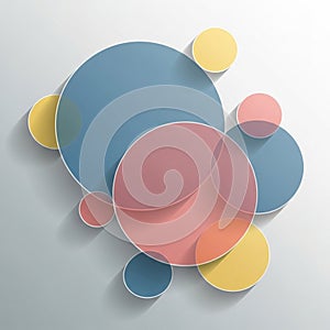 Overlapping translucent circles create a geometric design. The circles vary in size an