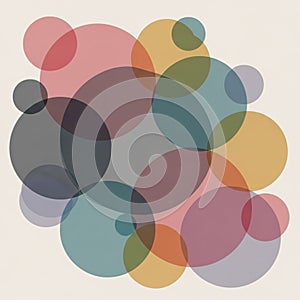 Overlapping translucent circles of various sizes create an abstract pattern on a light