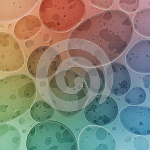 Overlapping translucent circles in various sizes creating a layered