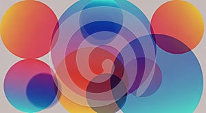 Overlapping translucent circles in vibrant hues of blue, red, orange, and purple create an abstract