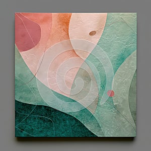 CanvasÃ¢â¬âprint look with overlapping translucent washes and soft grain, framed studio wall view