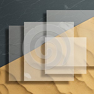 Overlaying transparent squares create a modern, abstract design. The background