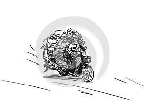 Overloaded motorbike Hand drawn sketch