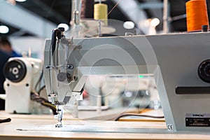 Overlock machine closeup, nobody, clothing sew