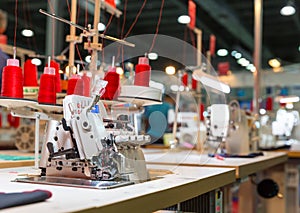 Overlock machine on sewing factory, nobody