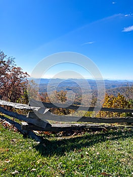 An overlook on the Blue Ridge Parkway in Boone, NC during the autumn fall color changing season