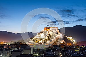 Overlook of the potala palace in nightfall