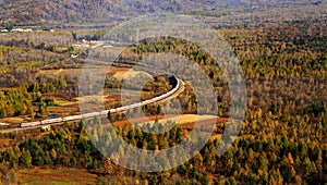 Overlook of a Train Travelling in the Immense Forest