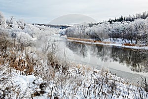 The overlook the wintertide river scenery