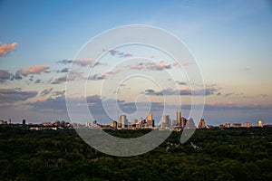 Overlooking Austin texas skyline cityscape sunset photo