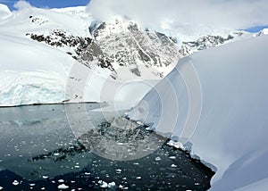 Overlooking a calm bay in antarctica