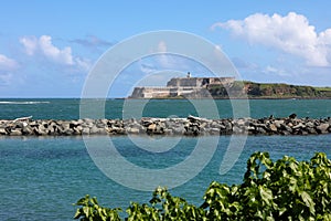 Overlooking the fortress of Castillo San Felipe del Morro from Cabras Island, San Juan, Puerto Rico photo
