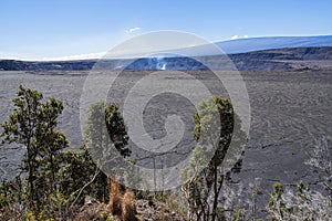 Overlooking halemaumau crater and lava field photo