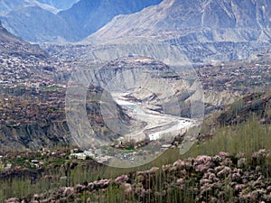 overlooking Hunza river in prestine Hunza Valley, Karakoram Highway, Pakistan