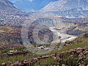 overlooking Hunza river in prestine Hunza Valley, Karakoram Highway, Pakistan photo