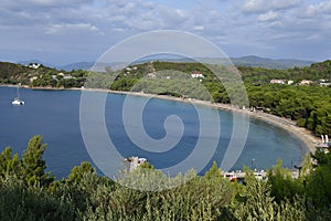 Overlooking Koukounaries Beach on the Island of Skiathos Greece