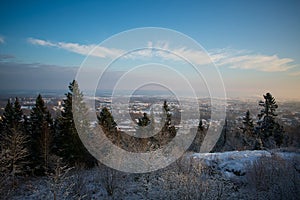 Overlooking SkÃÂ¶vde in Sweden from a mountain/hill named Billingen photo