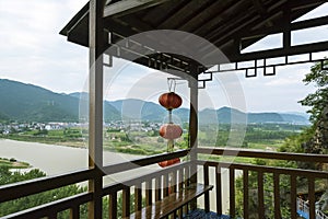 Overlooking Tianmu brook in the pavilion