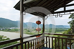 Overlooking Tianmu brook in the pavilion photo