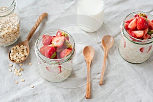 Overnight oats with strawberries in a jar
