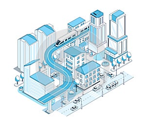 Overpass for elevated train - vector isometric illustration