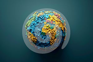 Overproduction concept - earth made of colorful t-shirts, solid color background photo