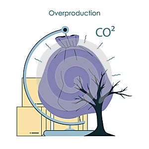 Overproduction and overconsumption concept set. Global ecological